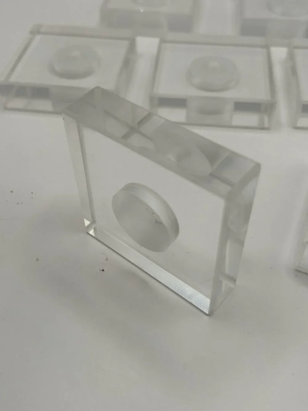Lot of 8 Clear Acrylic Lucite Display Mount Blocks 2” Square Recessed Center